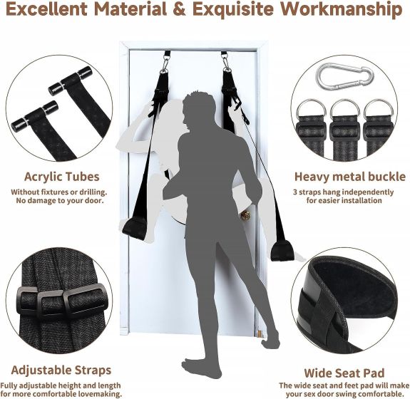 BDSM Door Sex Swing with Seat, Bondage Slave Newest Leather Soft Plush Sex  Slings with Adjustable Straps, Hanging Door Handcuffs Leg Restraints  Spreader Adult Sex Toys for Couple, Holds up to 300lbs