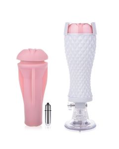 Hands-free Masturbation Cup with Mini Vibrator in White