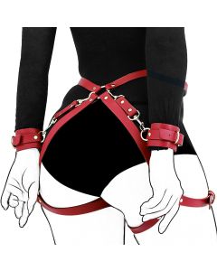 Sex Bondage BDSM Kit Restraints Set for Couple, Fashion Sex Toy for Women with 2 Wrists Cuffs and Thigh Waist Straps, SM Cortex Set(Red)