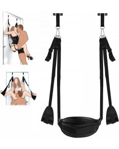 BDSM Door Sex Swing with Seat, Bondage Slave Newest Leather Soft Plush Sex Slings with Adjustable Straps, Hanging Door Handcuffs Leg Restraints Spreader Adult Sex Toys for Couple, Holds up to 300lbs