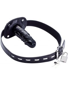 Lockable Dildo Penis Mouth Gag with Lock Bondage Leather Strap On BDSM Adult Sex Toy