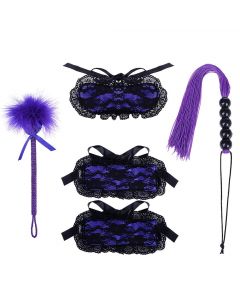 Bed Bondage Kit Restraint System Four-piece Suit Lace SM Flirting Toys for Sexy Bedroom Play in Purple