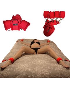 Under Bed Restraints for Sex Wrist Ankle Cuffs with adjustable straps (Furry) - Red