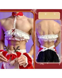 Men’s Festive Reindeer Roleplay Costume | Holiday Lingerie Set with Ruffled Top & Antlers