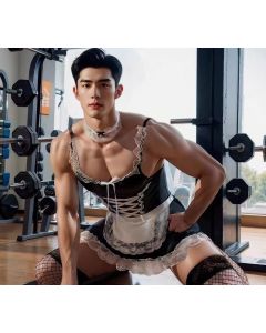 Men’s Sexy French Maid Costume | Lace Roleplay Lingerie Set with Apron & Choker XXL